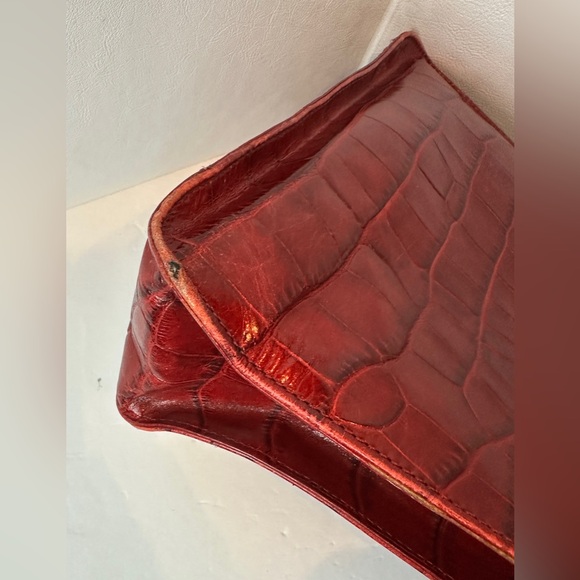 MONSAC Red Crocodile-Embossed Leather Tote Bag Purse W/ Double Handles - Picture 9 of 9